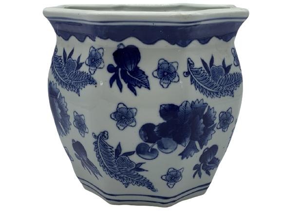VTG BLUE AND WHITE ASIAN STYLE PLANTER 7" (1 of 5)