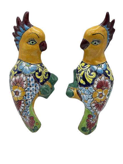 PAIR OF MEXICAN HANDPAINTED TERRACOTTA PARROTS (1 of 4)