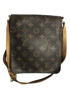 LOUIS VUITTON MUSETTA SALSA BROWN CANVAS BAG: LOUIS VUITTON MUSETTA SALSA BROWN CANVAS BAG- Brown Monogram Canvas Shoulder Bage w/Vachetta Strap andGolden Brass Hardware- 8.7"L 9.4"H 1.2"W- Very Good Condition - AAN3164