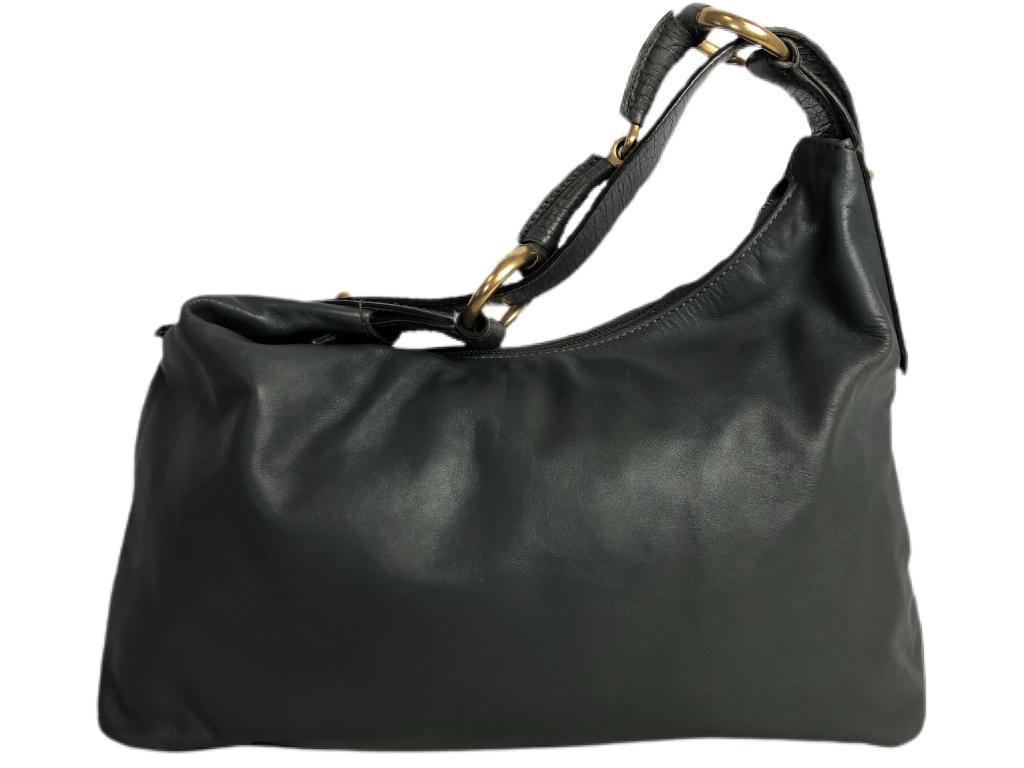 VTG GUCCI GRAY LEATHER MEDIUM HORSE BIT HOBO (1 of 6)