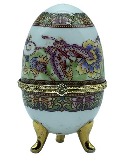 LIMOGES STYLE PORCELAIN FOOTED EGG PILL BOX 2" (1 of 4)