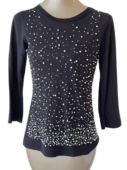 LES COPAIN BLACK BEADED SWEATER SZ M: LES COPAIN BLACK BEADED SWEATER SZ M -VERY GOOD PREOWNED CONDITION