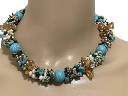 VINTAGE GORGEOUS  TURQUOISE MULTI-BEADED/COLOR NEn: VINTAGE GORGEOUS TURQUOISE MULTI-BEADED/COLOR NECKLACE - very good condition