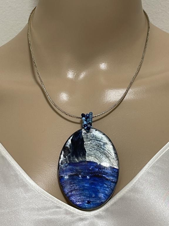 VTG STERLING CHAIN W/BLUE STONE PENDANT 11" (1 of 2)