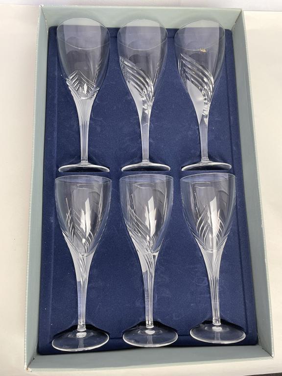SET OF 6 J.G. DURAND CRISTAL WINE GLASSES: SET OF 6 J.G. DURAND CRISTAL WINE GLASSES -IN ORIGINAL BOX-8"-SCHIFF -TALLADO CUT