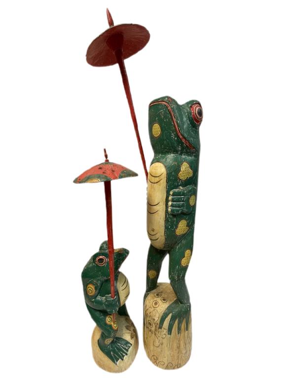 MONUMENTAL BALI WOOD FROG W PARASOL STATUES 59" (1 of 13)