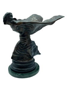 VTG BRONZE FLYING LADY ROLLS ROYCE  SCULPTURE 15"