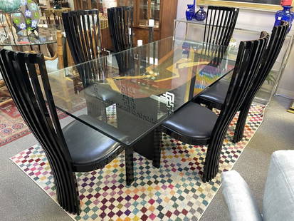 TONON & CO ITALIAN DINING ROOM TABLE & CHAIRS SET: VINTAGE TONON & CO ITALIAN DINING ROOM SET INCLUDING TABLE & 6 CHAIRS | TRADITIONAL MODERN TABLES AND CHAIRS VTG FURNITURE-44"X 19" X 17" APPROX TO CHAIRS EACH-28"X 18" X 50" TO TABLE BASE-79" X 42" G