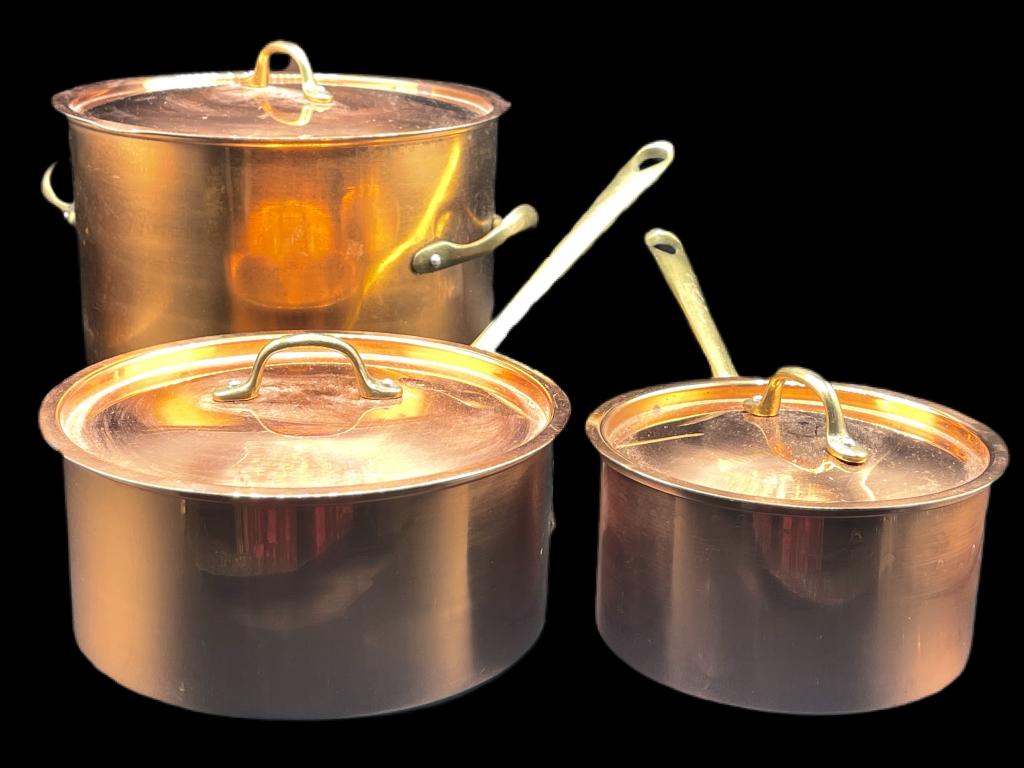 SET OF 3 COPPER POTS WITH LIDS MADE IN FRANCE (1 of 5)