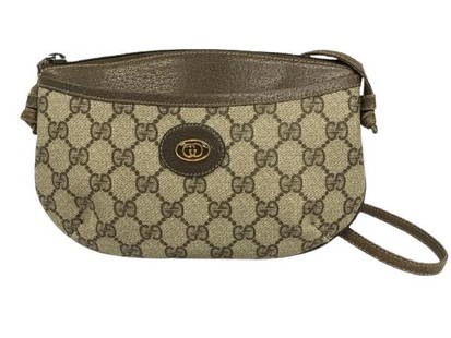 GUCCI VINTAGE FRONT POCKET CROSS BODY SHOULDER BAG: GUCCI VINTAGE FRONT POCKET CROSS BODY SHOULDER BAG-22.5cm x 13.5cm x 1cm-Beige & Green Supreme Coated Canvas-Greenish Brown Leather StrapsAAM8373Luxury women's accessories, ladies handbags, luxe