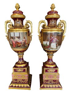 ANTIQUE PAIR OF VIENNA PORCELAIN VASES C.1880 34"