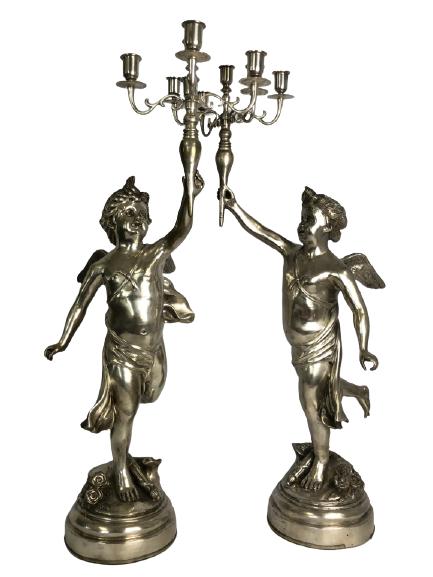 PAIR OF VINTAGE SILVER CHERUB CANDLESTICKS 30" (1 of 12)