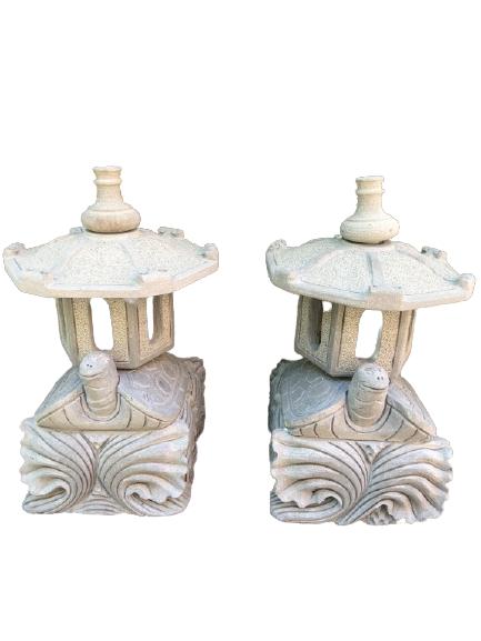2 ASIAN CARVED STONE TURTLE TEMPLE PAGODAS 18" (1 of 8)