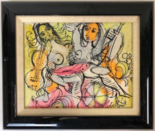 CHARLES COBELLE ORIGINAL MIXED MEDIA PAINTING 13": CHARLES COBELLE ORIGINAL MIXED MEDIA PAINTING -11" X 13"