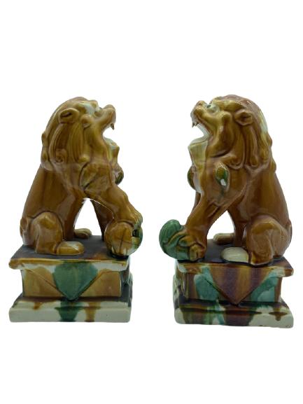 PAIR OF TANG STYLE GLAZED CERAMIC FOO DOGS 9" (1 of 7)