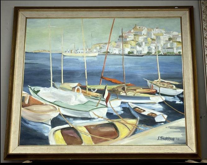 ORIGINAL S. THOMPSON COASTAL OIL PAINTING 41" (1 of 2)