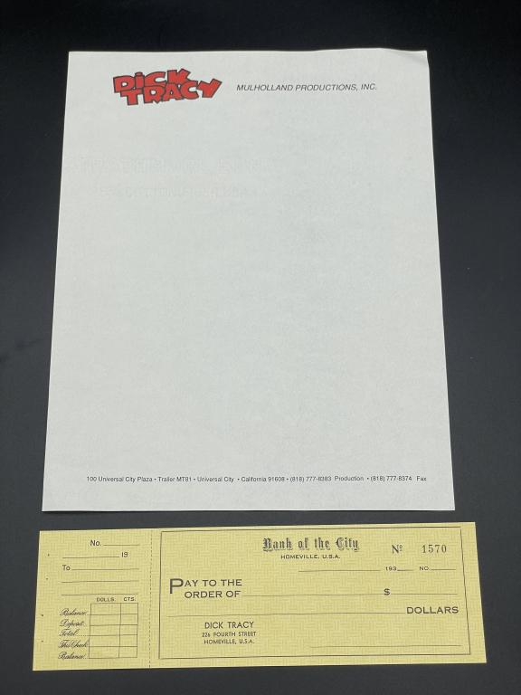 DICK TRACY (WARREN BEATTY)BLANK CHECK & LETTERHEAD (1 of 3)