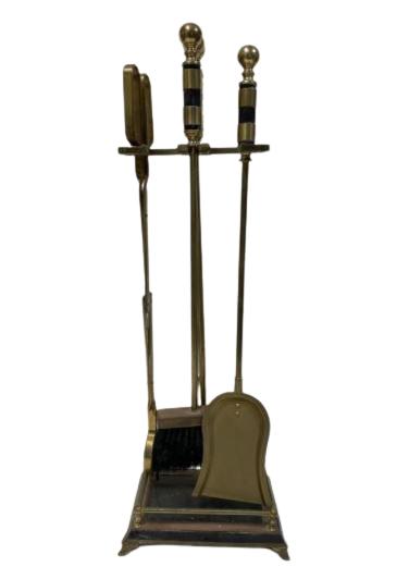 VINTAGE 4 PIECE MARBLE & BRASS FIREPLACE TOOL SET (1 of 4)