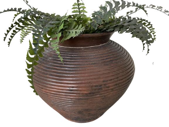 VINTAGE BAMBOO STYLE TERRACOTTA PLANTER & FERN 15" (1 of 4)