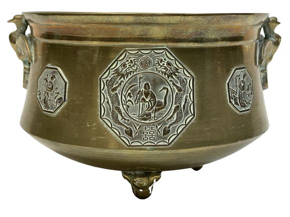 VINTAGE ASIAN STYLE BRASS FOOTED BOWL TUREEN 7" (1 of 5)