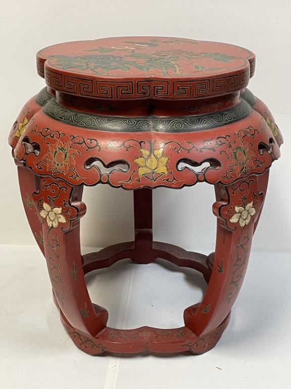 1970'S CHINOISERIE RED ASIAN STYLE SIDE TABLE 19" (1 of 4)