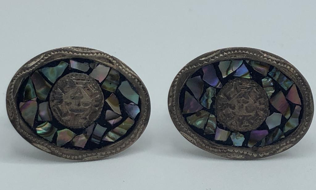 STERLING SILVER OVAL SHAPED / MOP INLAY CUFFLINKS (1 of 3)