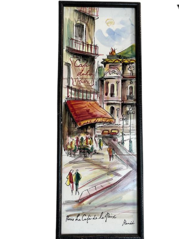 VTG RENEE PARIS "LE CAFE DE LA PAIX" FRAMED TILES (1 of 2)
