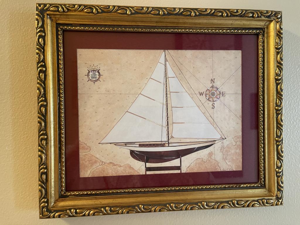VTG SHIP GOLD FRAMED DECORATIVE PRINT (1 of 1)