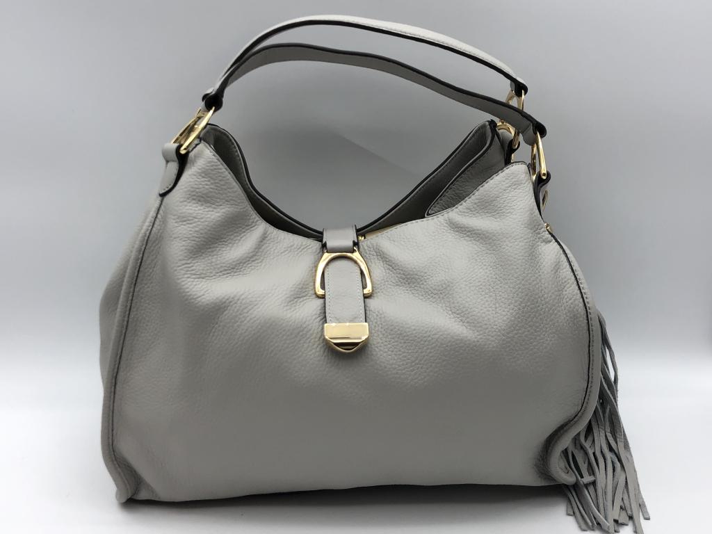 NEW G.I.L.I. PEBBLE SATCHEL GRAY LEATHER HOBO BAG (1 of 6)