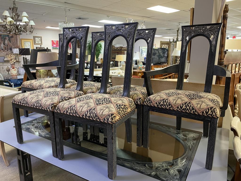 SET OF 6  JAMES MONT CARVED WOOD DINING CHAIRS (1 of 7)