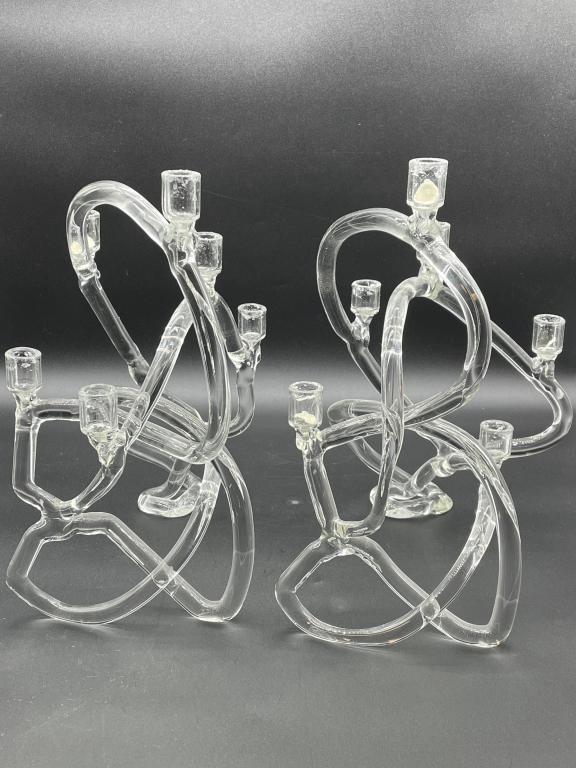 SIGNED MID CENTURY MOD FREEFORM GLASS CANDLESTICKS 13" (1 of 9)