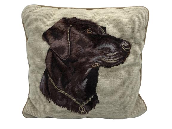 VTG NEEDLEPOINT & VELVET BLACK LAB PILLOW 12" (1 of 2)