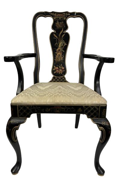 VINTAGE ASIAN STYLE BLACK LACQUER SIDE CHAIR 38" (1 of 8)