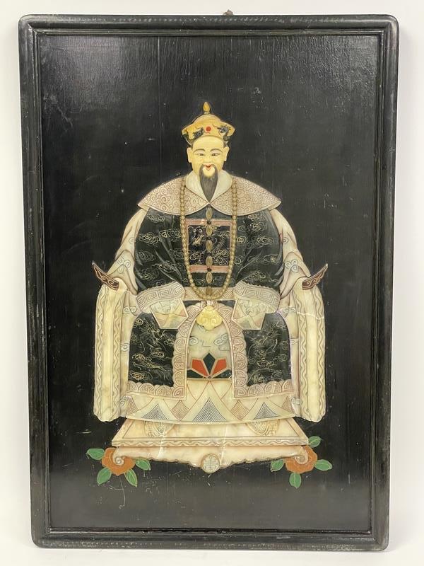 CARVED STONE INLAY CHINESE EMPEROR WALL ART 35" (1 of 8)