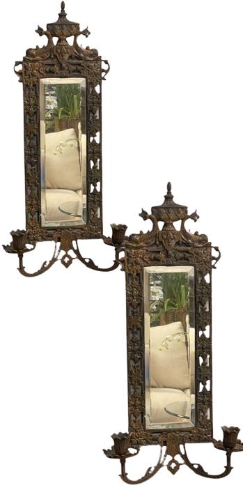 PAIR OF BRASS KOI FISH CANDLE HOLDER MIRRORS 21" (1 of 6)