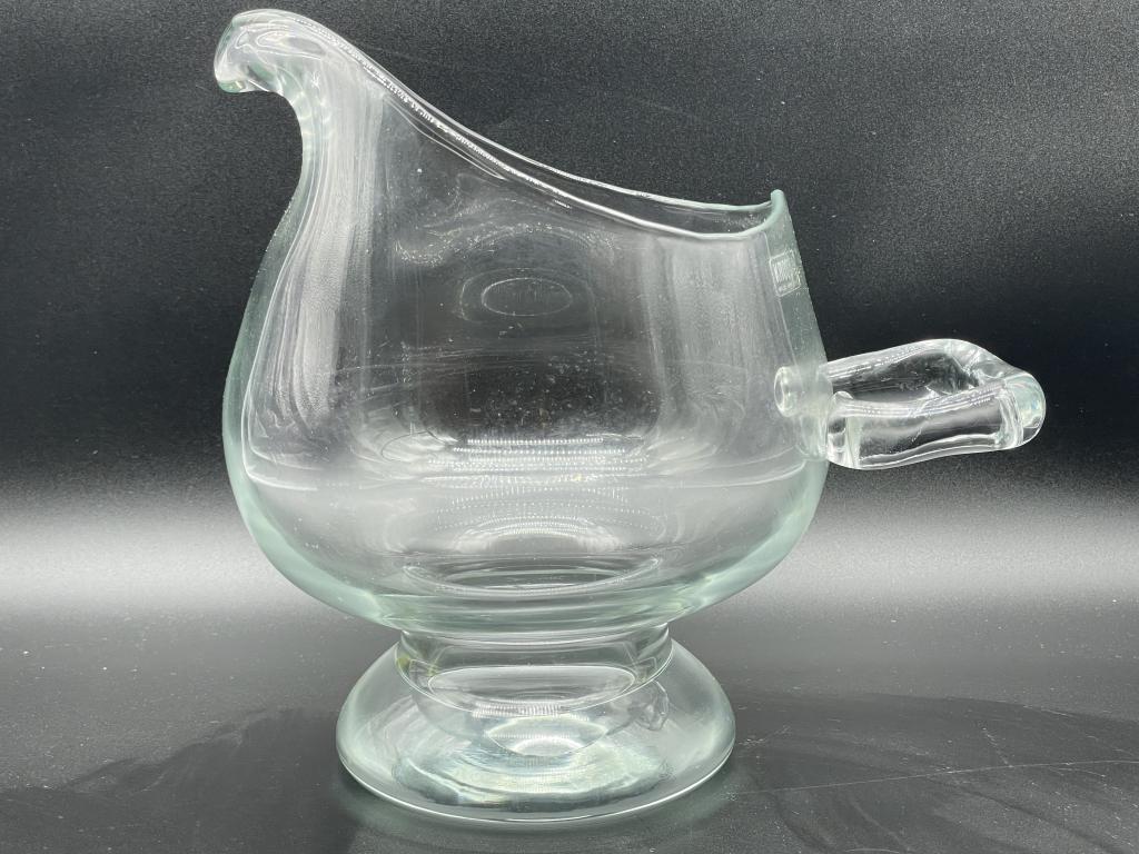 VINTAGE KROSNO POLISHBLOWN GLASS PITCHER 11": VINTAGE KROSNO POLISH BLOWN GLASS PITCHER | COLLECTIBLE CRYSTAL CLEAR GLASS HOME DECOR -10" X 11" X 7" APPROX-VERY GOOD CONDITION-DP21422