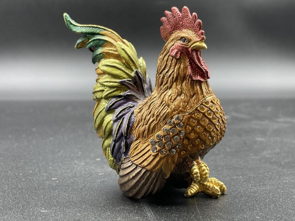 STRONGWATER STYLE ENAMEL &CRYSTAL ROOSTER PILL BOX (1 of 4)