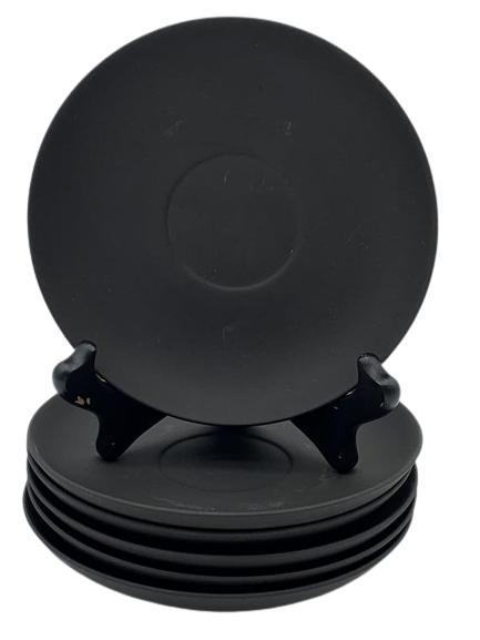 WEDGWOOD BLACK BASALT TEA CUP SAUCERS SET OF 6 (1 of 3)
