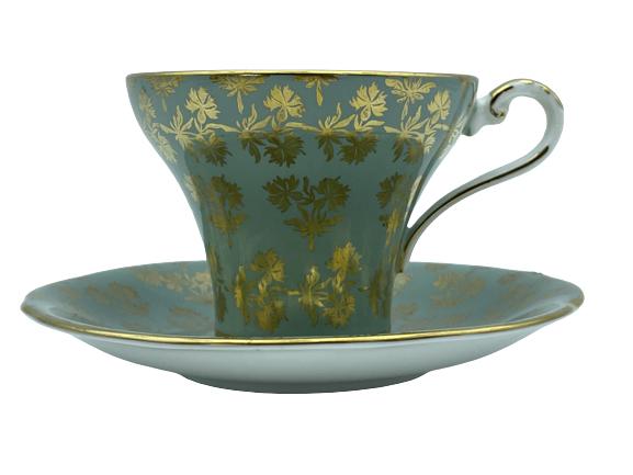 AYNSLEY GREEN TEA CUP AND SAUCER: AYNSLEY GREEN TEA CUP AND SAUCER MADE IN UK