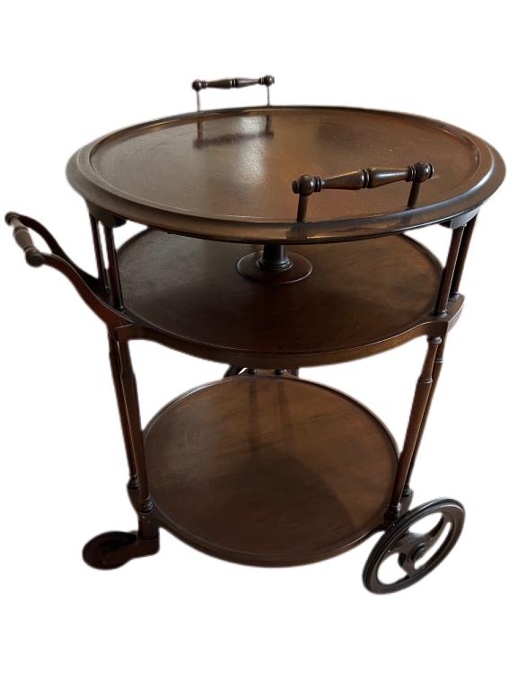 ANTIQUE WOOD CART WITH REMOVABLE TRAY: ANTIQUE WOOD CART WITH REMOVABLE TRAY