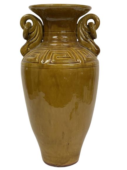 ITALIAN TERRACOTTA HEAVY GLAZE PLANTER URN 21": LARGE ITALIAN TERRACOTTA HEAVY GLAZE PLANTER URN-21" X 10" X 8" APPROX-VERY GOOD CONDITION-DP22222