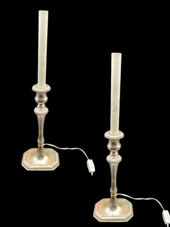 PAIR OF SILVER CANDLESTICK LAMPS 17" (1 of 3)
