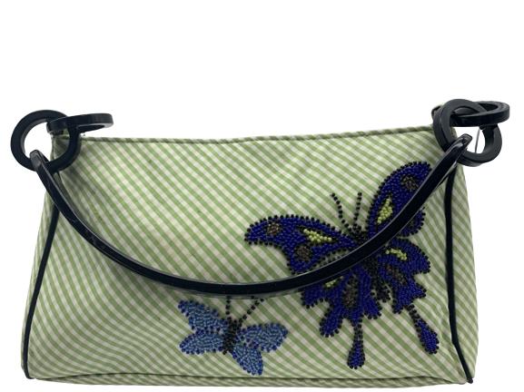 INGE CHRISTOPHER HANDBAG -BUTTERFLY 5": INGE CHRISTOPHER HANDBAG -BUTTERFLY 5" VERY GOOD VINTAGE CONDITIONMEASUREMENTSH 5X W10X D 2"HADLE IS METAL -DROP IS 5.5"