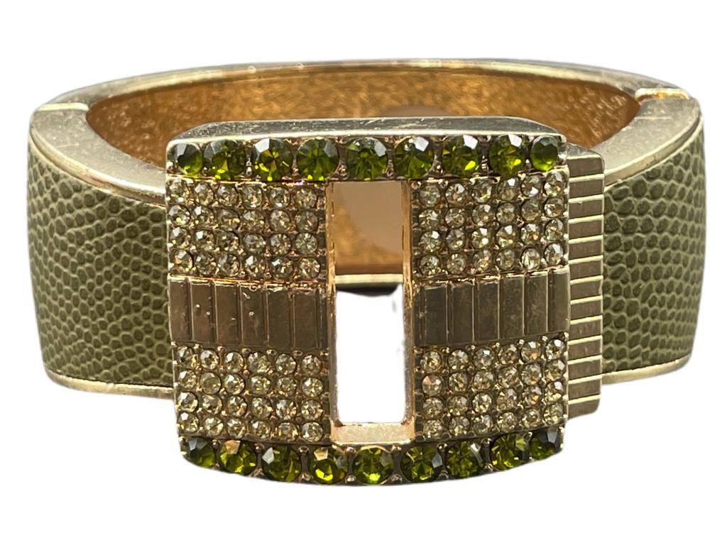 SNAKESKIN AND SWAVORSKI CRYSTAL HINGED BRACELET (1 of 4)