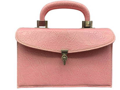 RETRO VTG PINK CROCODILE HANDBAG: RETRO VTG PINK CROCODILE HANDBAG-8" X 3" X 5"-FAUX LEATHER PINK REPTILE HANDBAG-GOOD CONDITION-SIGNS OF LIGHT USE-JF3-1