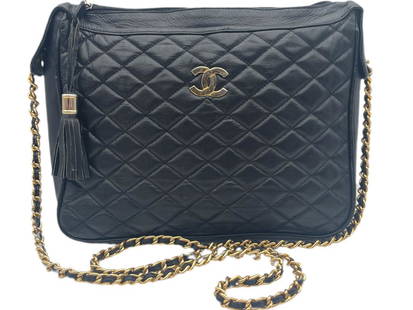 CHANELCLASSIC VINTAGE QUILTED LEATHER HANDBAG: CHANEL CLASSIC VINTAGE QUILTED LEATHER HANDBAG PURSE-11" X 8.5"-VERY GOOD CONDITION WITH SIGNS OF USE-WOMEN'S HANDBAG, CROSSBODY-JF3/1