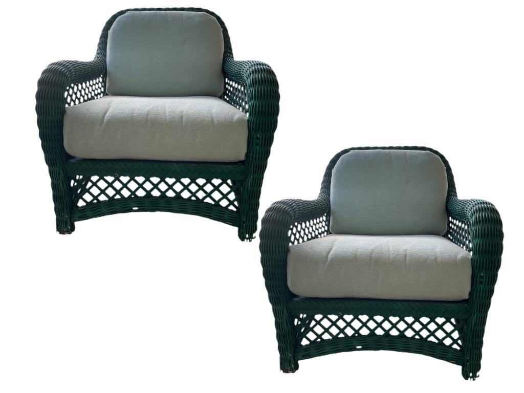 PAIR OF COASTAL WICKER LOUNGE CHAIRS 30" (1 of 10)