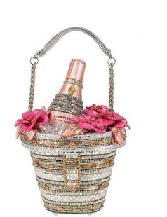 NEW! MARY FRANCES "Champagne On Ice" Handbag: NEW! Champagne On Ice Top-Handle Handbag- 6 x 4.5 x 5.5" to the top of Bucket, 9.5" to top of Bottle- Strap Length End to End: 13"- Strap Drop: 6"-Magnet flap closure, beaded top handle, inside