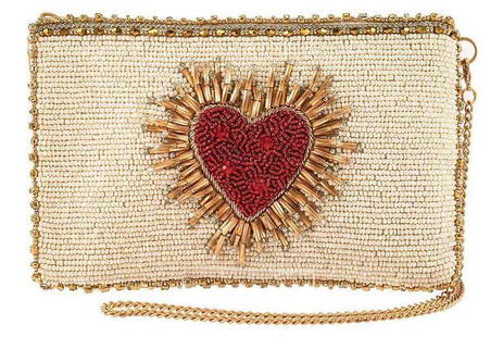 NEW!  MARY FRANCIS" HEART BURST" CROSSBODY: NEW! Heart Burst Crossbody Phone Bag-Perfect multi-functional fashion statement- Slide your phone in the top slip pocket and store eye-glasses & all your essentials in the side zip pocket-4.75 x 0.5 x