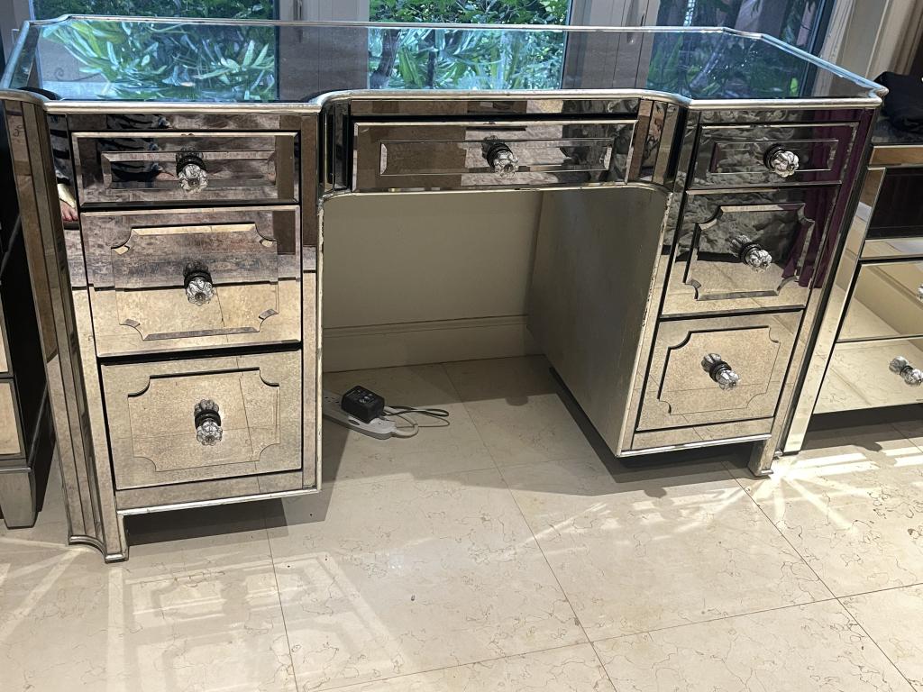 VTG MIRROR FACETED MAKE UP VANITY 54" (1 of 8)